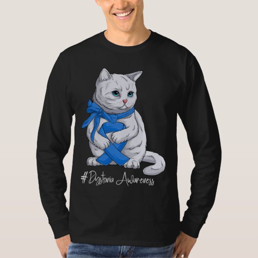 Dystonia Awareness Month Blue Ribbon Cat Tシャツ (正面)