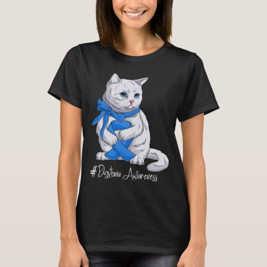 Dystonia Awareness Month Blue Ribbon Cat Tシャツ (正面)