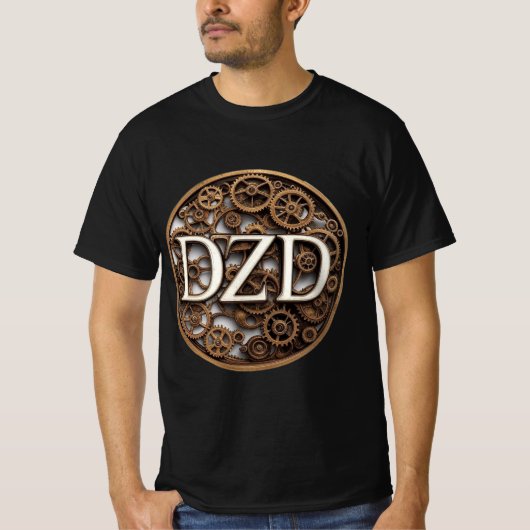 DZDロゴスチームパンクテーマブラック Tシャツ (正面)