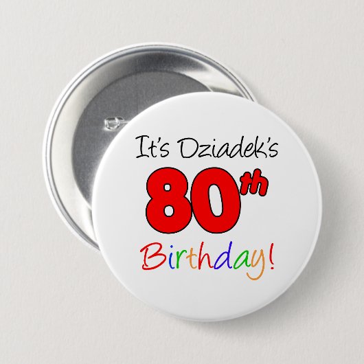 Dziadekの80番目の誕生日おもしろいカラフルだ 缶バッジ (正面&裏面)