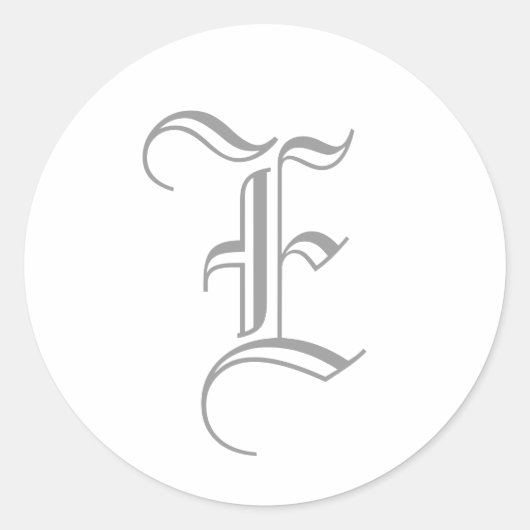 Eの手紙のモノグラムのステッカーの灰色の古い英語 ラウンドシール (正面)