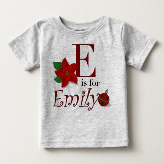 Eはエミリー、ベビーの初めてのクリスマスTシャツ ベビーTシャツ (正面)