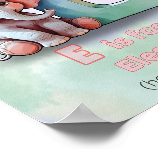 Eはゾウ用 – かわいいアルファベット動物子供部屋P ポスター (角)