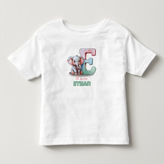 EはEthanのイニシャル - 名前入り子供服Tシャツ トドラーTシャツ (正面)