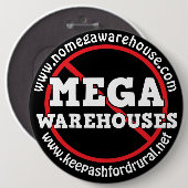 eアシ保フォードの農村はメガウェアハウスにノーと言う 缶バッジ (正面&裏面)