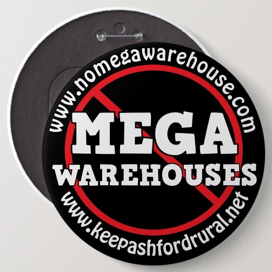 eアシ保フォードの農村はメガウェアハウスにノーと言う 缶バッジ (正面&裏面)