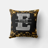 Eイニシャルパーソナライズされたシルバーモノグラムあなたの名前 クッション (裏面)