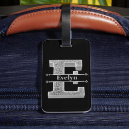 Eイニシャルパーソナライズされたシルバーモノグラムあなたの名前 ラゲッジタグ