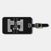 Eイニシャルパーソナライズされたシルバーモノグラムあなたの名前 ラゲッジタグ (正面横)