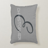 Eイニシャルパーソナライズされた名白黒グレー アクセントクッション (正面(垂直))