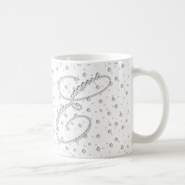 Eイニシャルモノグラムホワイトダイヤモンドプリント コーヒーマグカップ