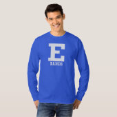 Eバンドメンズウィメンズブルー長袖 Tシャツ (正面フル)
