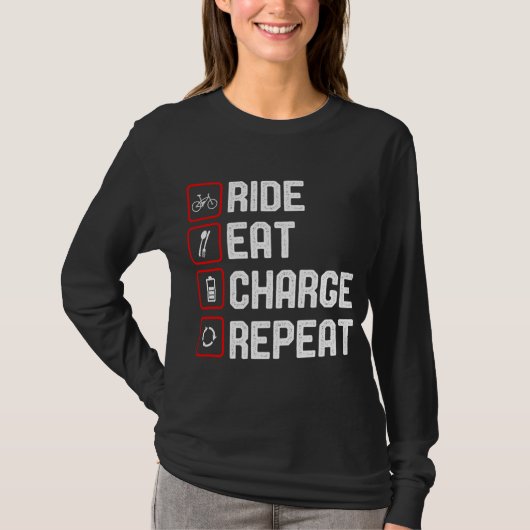 Eバ食べイクのRide Chargeおもしろい Repeat Tシャツ (正面)