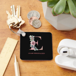 Eフローラモノグラム名文字ピンクアガテキーチェーン キーホルダー