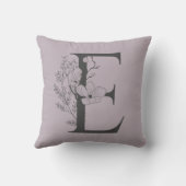 Eボホエレガントフローラモノグラムイニシャル薄紫グレー クッション (裏面)