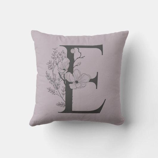 Eボホエレガントフローラモノグラムイニシャル薄紫グレー クッション (裏面)