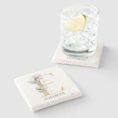 Eモノグラムフローラパーソナライズされた ストーンコースター (横)