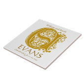 E金ゴールドモノグラム（白） – 名前結婚の日付タイル タイル (側面)