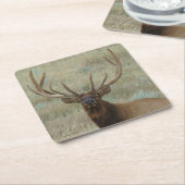 E10 Bull Elk in Velvet スクエアペーパーコースター (アングル)