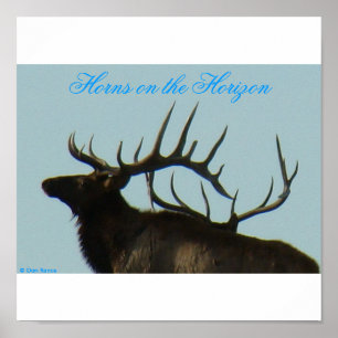 E11 Bull Elk Silhouette Head Shot ポスター