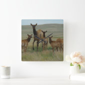 E44 Cow Elk and Calves スクエア壁時計 (ホーム)