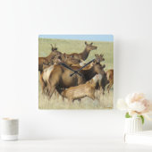 E7牛と子牛の食べ物を与えエルク スクエア壁時計 (ホーム)