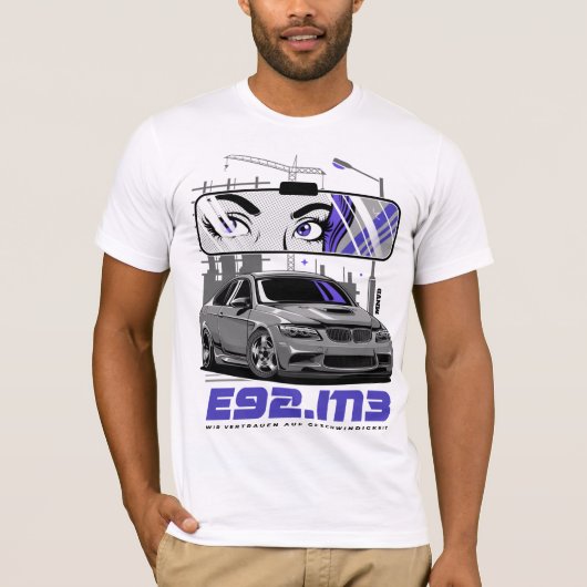 E92 M3スポーツカーイラストレーション Tシャツ (正面)