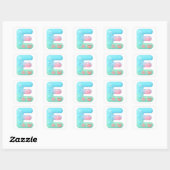 "E" かわいいバブルレター - 水中海の生き物A スクエアシール (シート)