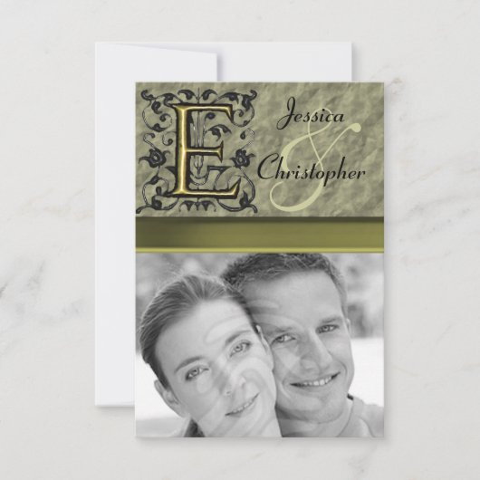 E -エンボスヴィンテージモノグラム(金ゴールド) 出欠カード (正面)