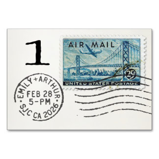 E&A Wedding Reception Table Card 1 Air Mail Stamp テーブルナンバー
