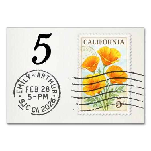E&A Wedding Reception Table Card 5 CA Poppies テーブルナンバー (正面)