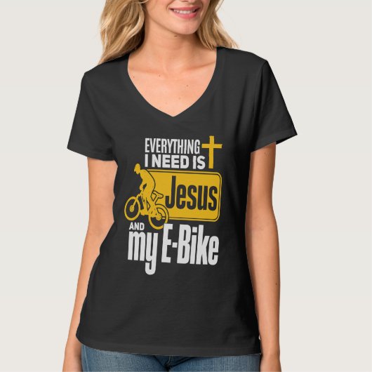 E Biker Jesus  Jesus and E Biking Religious EBiker Tシャツ (正面)