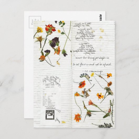 e.e.カミングス押された花のカード日記 ポストカード (正面/裏面)