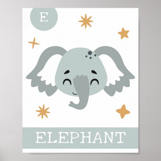 E is for Elephant Nursery, Bedroom, Kids' Wall Art ポスター (正面)