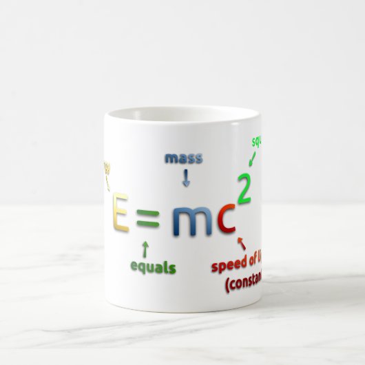 E = MC^2. Eは平方されるMCに匹敵します コーヒーマグカップ (中央)