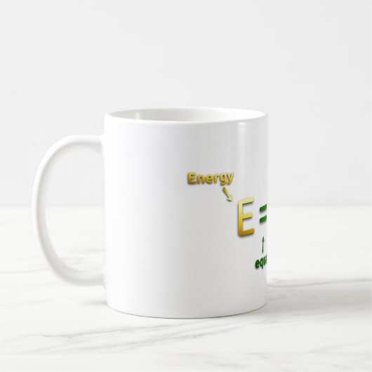 E = MC^2. Eは平方されるMCに匹敵します コーヒーマグカップ (左)