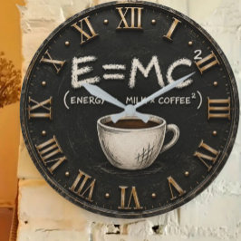 E = MC² Coffee Funny Science Coffee Lover Decor ラージ壁時計