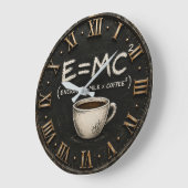 E = MC² Coffee Funny Science Coffee Lover Decor ラージ壁時計 (傾斜)