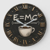 E = MC² Coffee Funny Science Coffee Lover Decor ラージ壁時計 (正面)