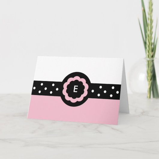 E :: Monogram E 点々のあるPink & White Card ノートカード (正面)