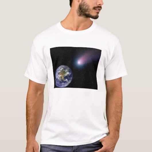 Eaに向かう彗星のデジタル合成 Tシャツ (正面)