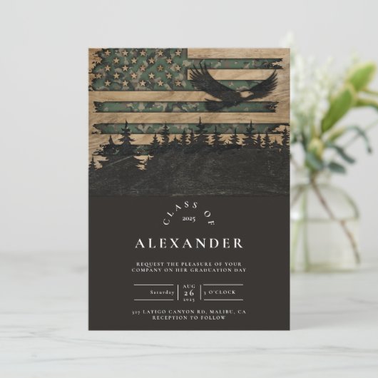 Ea素朴とのカモフラージュ国旗の軍隊卒業 招待状 (スタンド正面)