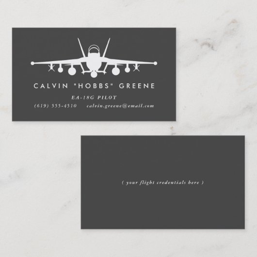 EA-18Gグローラー戦闘機パイロットとカスタム文字 名刺 (正面/裏面)