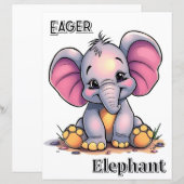 Eager Elephant  | Cute Cartoon Kid's Nursery Art (正面/裏面)