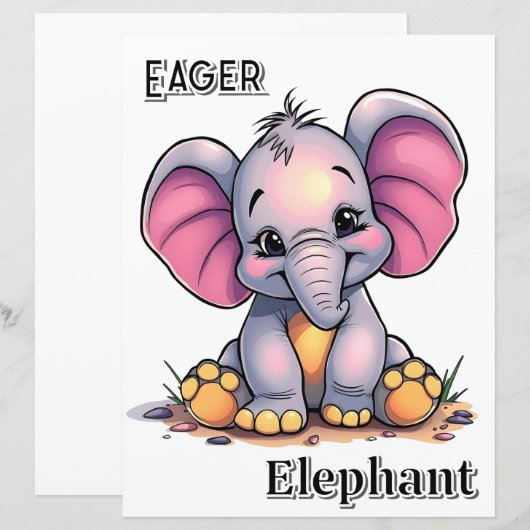 Eager Elephant  | Cute Cartoon Kid's Nursery Art (正面/裏面)