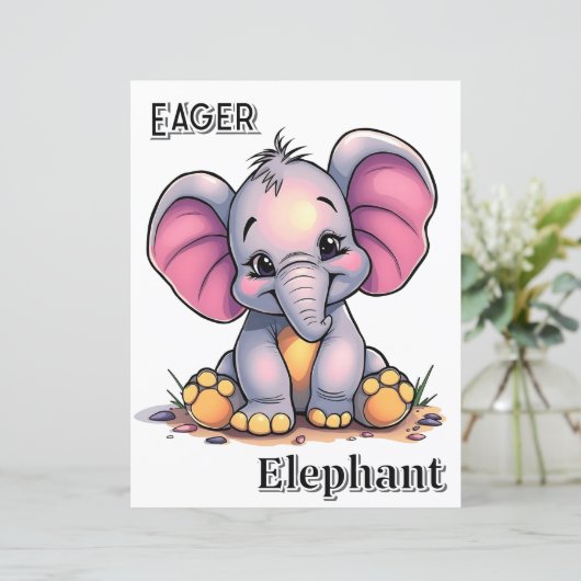 Eager Elephant  | Cute Cartoon Kid's Nursery Art (スタンド正面)