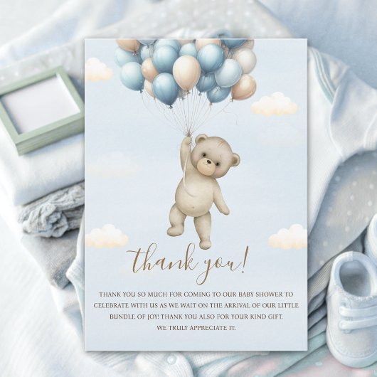 Eagerly Awaiting Baby Boy Bear Shower サンキューカード
