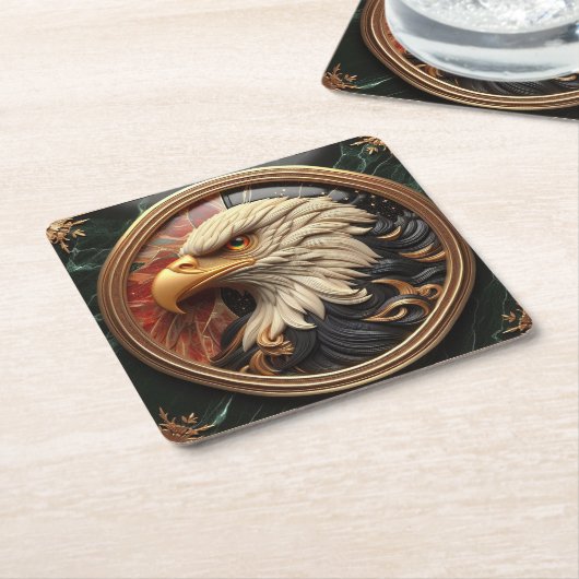 Eagle 威厳のある in Gleaming金ゴールド枠 スクエアペーパーコースター (アングル)