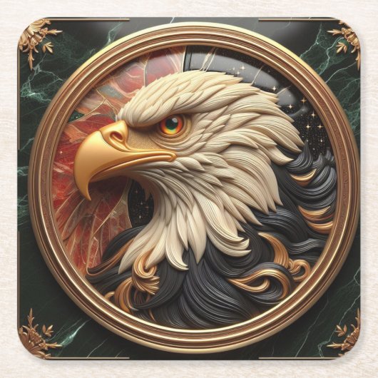 Eagle 威厳のある in Gleaming金ゴールド枠 スクエアペーパーコースター (正面)