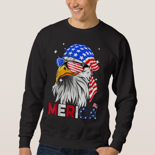 Eagle American Flag 4th of July Merica Men Woman U スウェットシャツ (正面)